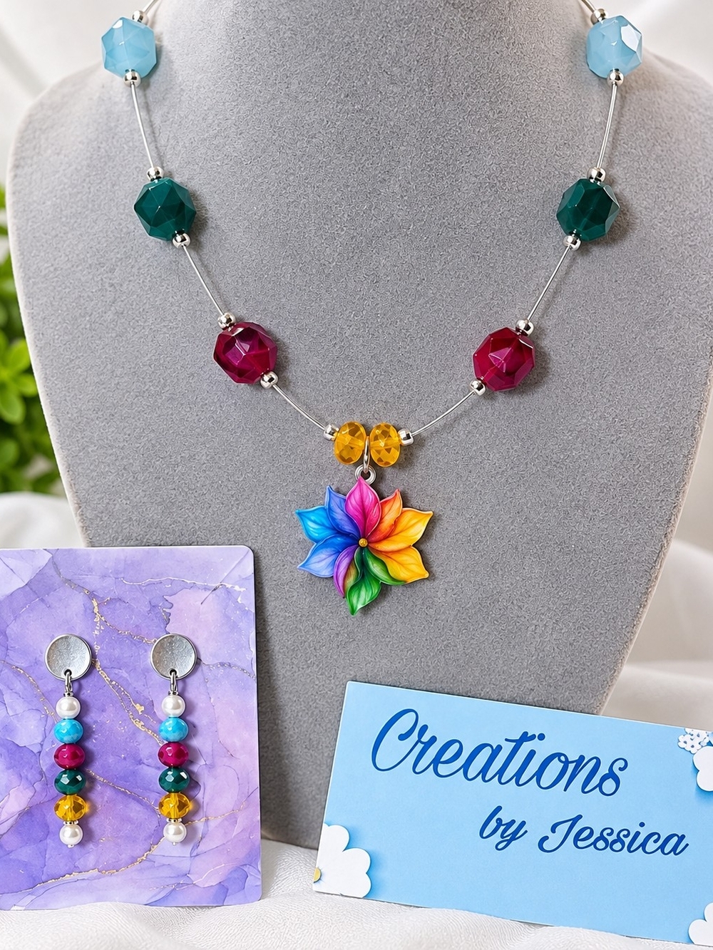 Rainbow Flower Pendant Necklace - Multicolor